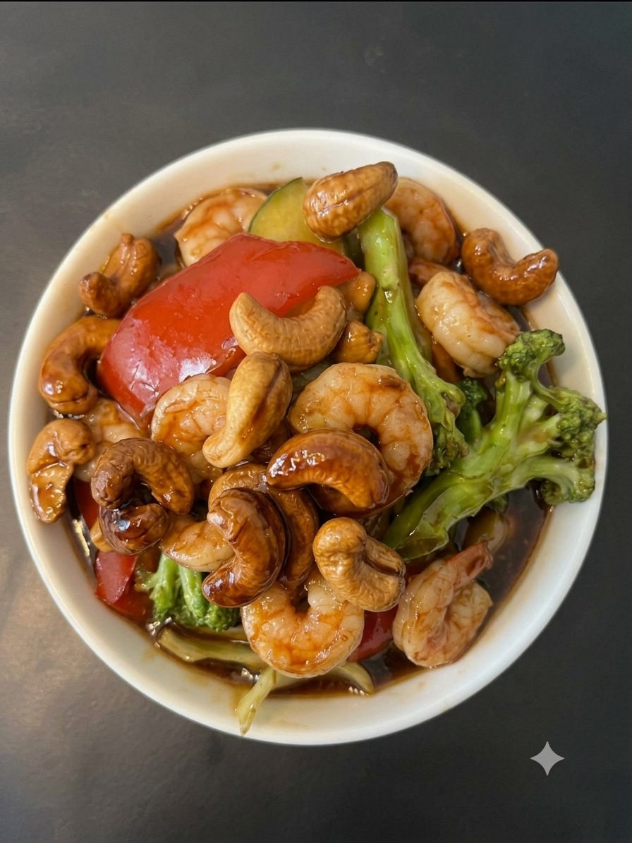 Wokad räkor med grönsaker & cashew